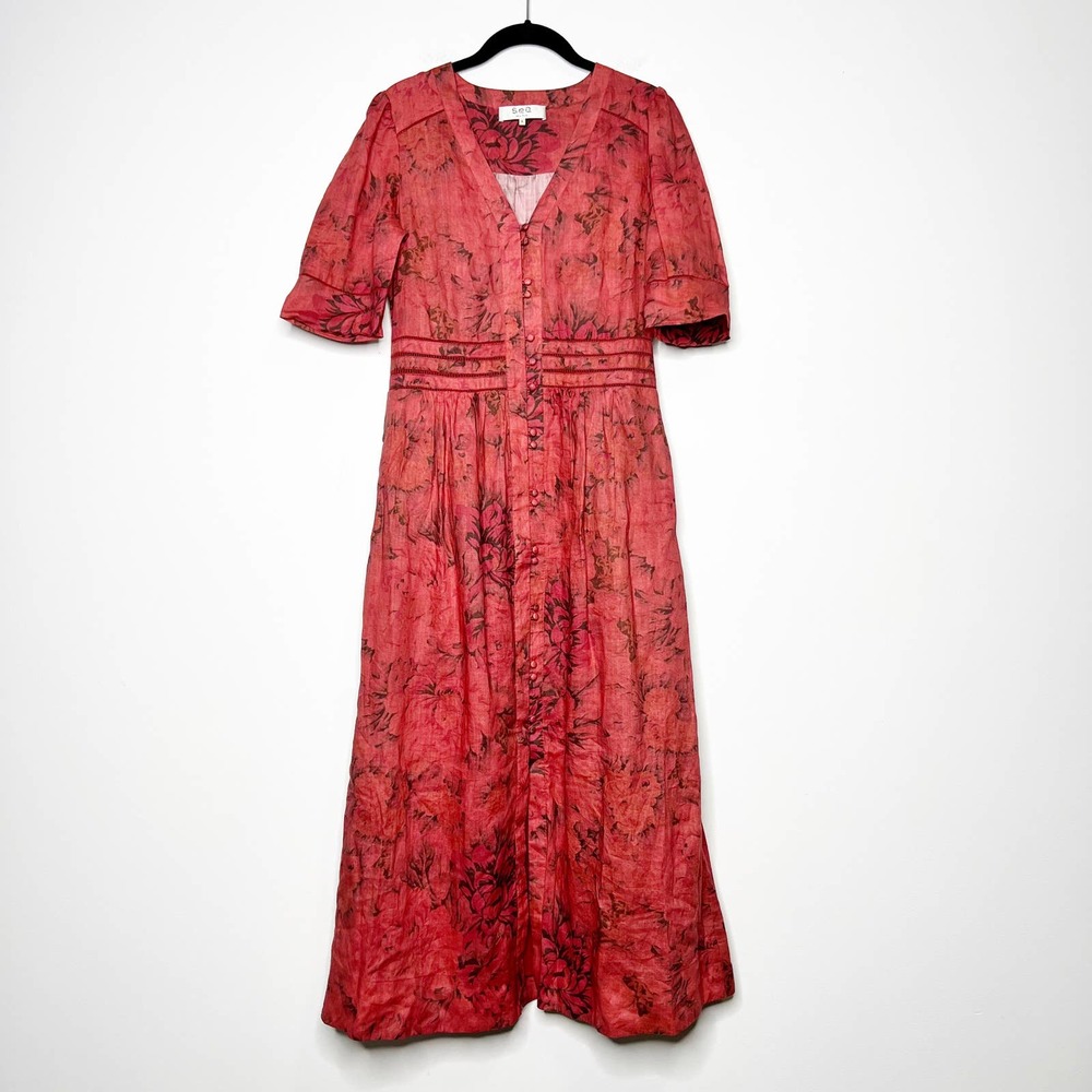 Sea New York Mimi Rosewood Floral Maxi Cotton Dress Size 6